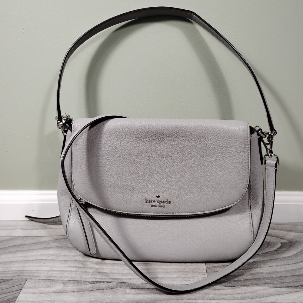 Kate Spade‎ New York Jackson Medium Shoulder Bag Flap Grey Pebbled Leather